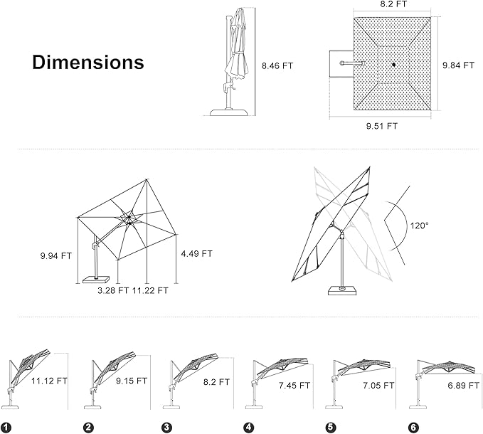 PURPLE LEAF 8' X 10' Swivel Outdoor Patio Aluminum Umbrella with Base Left-right Tilting Cantilever Offset Umbrella with UV Resistant Heavy Duty Fabric for Deck Pool Patio Backyard, Sand Dune