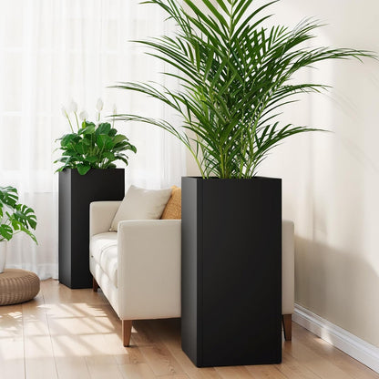 Stoog 30" Tall Planters for Outdoor Plants, All-Weather Metal Planter Boxes Set of 4, with Removable Insert Shelf, Modern Design, Indoor/Outdoor Use, Black