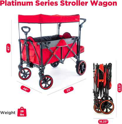 Creative Outdoor Push Pull All-Terrain Collapsible Folding Stroller Wagon for Kids, 150lbs Weight Capacity, Platinum Series, Beach, Park, Garden & Tailgate, (Red)