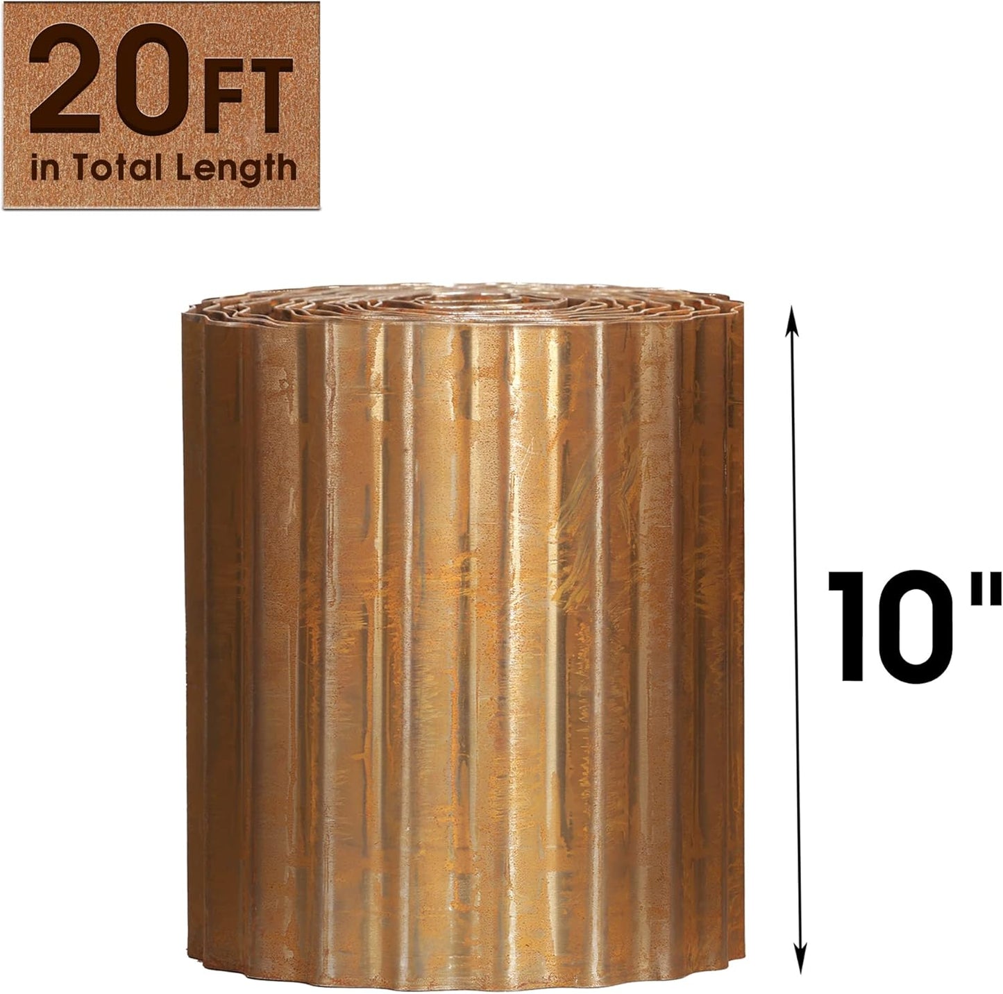 Worth Pre-Rusted Wide-Corrugated Garden Edging, 10" x20Ft Sturdy Steel Lawn Landscape Edging, Bendable Metal Long Strips of Garden Border for Raised Flower Bed Tree Surrounds