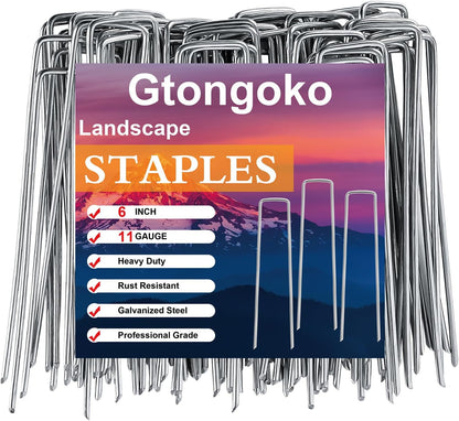 Gtongoko 500 Pack Galvanized Landscape Staples Garden Stakes Plant Cover Stakes 6 Inch 11 Gauge SOD Staples Ground Stakes for Landscaping Securing Weed Barrier Fabric