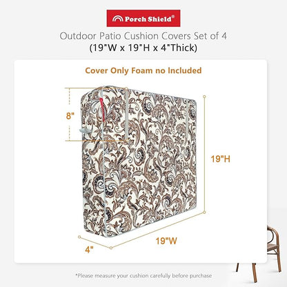 Porch Shield Outdoor Cushion Slipcovers Patio Chair Seat Cushion Covers Set 4 Waterproof Fade Resistant 19 x 19 x 4 inch, Paisley