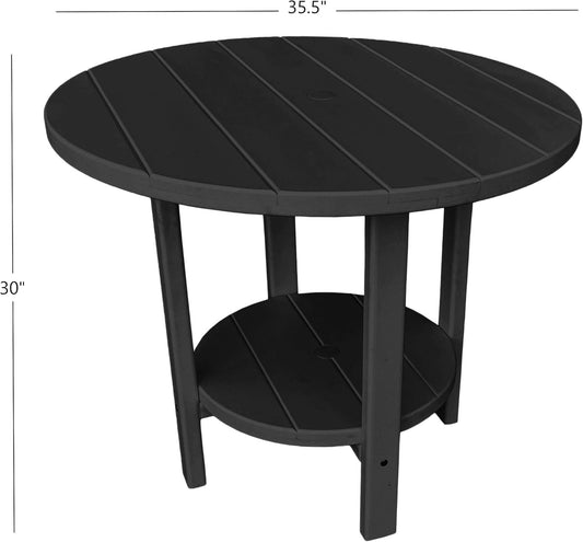 Phat Tommy Round Poly Resin Outdoor Patio Dining Table, All Weather Poly Patio Outdoor Furniture, Black