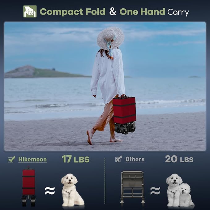 150L Collapsible Wagons Carts Foldable, 360LBS Heavy Duty Folding Beach Cart with Big All-Terrain Wheels, Portable Utility Wagon for Grocery, Shopping, Garden, Sports, Red