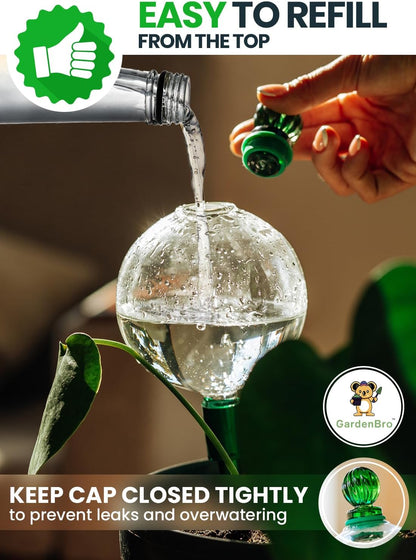 16 Oz Plant Watering Globes for Indoor Plants with Metal Self Watering Planter Insert - Premium XL Glass Hand-Blown Globes - Automatic Plant Waterer Indoor, Gift Idea for Gardeners [3 Globes]