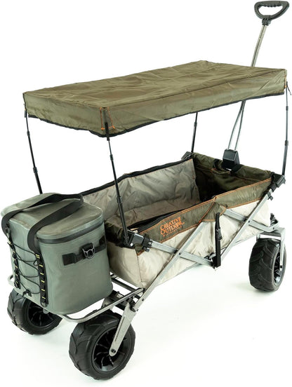 Creative Outdoor Push Pull Stroller Wagon, Beach Hauler XXL with Canopy, Collapsible and Portable Heavy Duty Folding Cart, Supports up to 200lbs Weight Capacity, Giant 10" Wheels