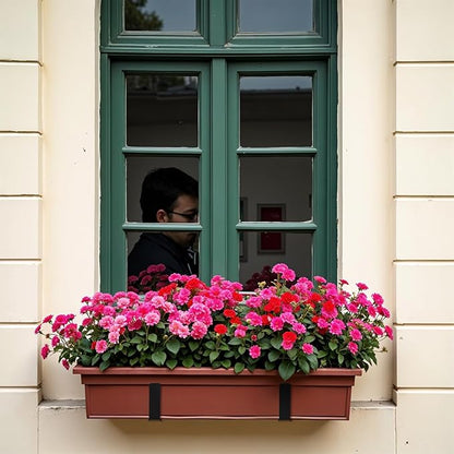 2 Pcs Window Box Brackets, Adjustable Window Planter Box Brackets, Heavy Duty Iron Flower Box Brackets for Railings, with Enhanced Bottom Support - Perfect for Balconies, Fences, Gardens