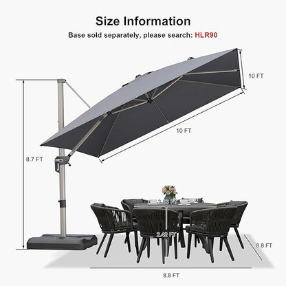 PURPLE LEAF 10' X 10' Patio Umbrella Outdoor Cantilever Umbrella, Aluminum Offset Umbrella with Champagne Frame and 360° Rotation for Pool Deck Garden, Light Grey