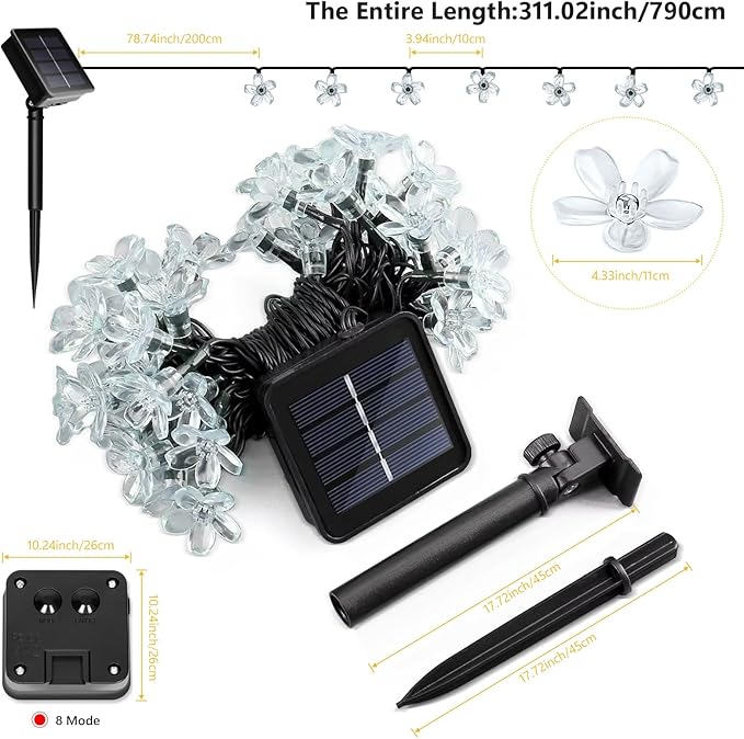 SHANTELE Solar Flower String Lights Outdoor Waterproof 60 LED Fairy Lights for Garden, Fence, Yard, Patio, Lawn, Christmas Tree, Green