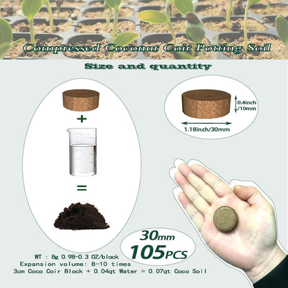 105 Pcs 30mm Compressed Coconut Coir Potting Soil,Coco Coir Pellets for Plants,Coco Fiber Pellets for Planting, Garden, Bonsai, Vegetables & Flower