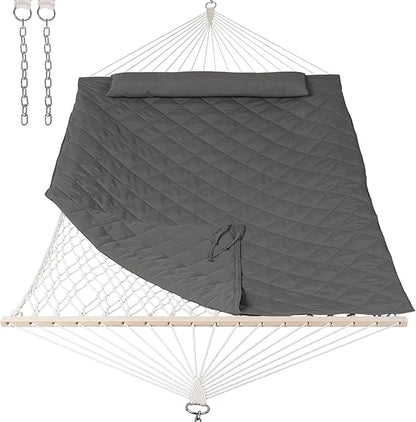 ANOW Outdoor Rope Hammock with Spreader Bars, Heavy Duty Hammock with Pad for Outdoors Indoors, 450 LBS Weight Capacity, Gray