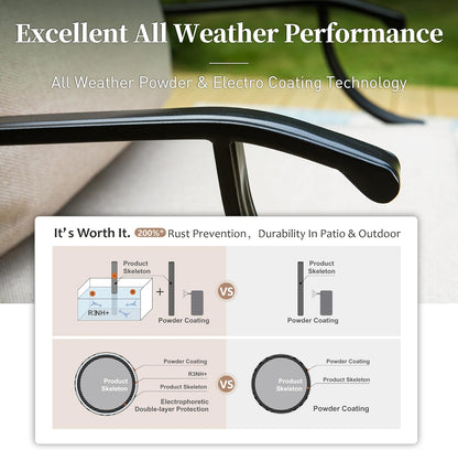 Metal Patio Chairs Set of 2 with 5.75" Extra Thick Cushion, 2 Pieces High Back Outdoor Patio Chairs All Weather Outdoor Furniture Seating for Deck Backyard Balcony Front Porch, Beige