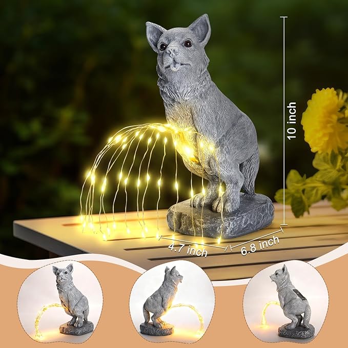 Garden Statues Dog Statue with Solar LED Light, Ideal Gifts for Friends or Family's Birthday, Outdoor Decorations for Yard