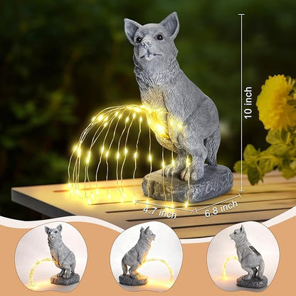 Garden Statues Dog Statue with Solar LED Light, Ideal Gifts for Friends or Family's Birthday, Outdoor Decorations for Yard