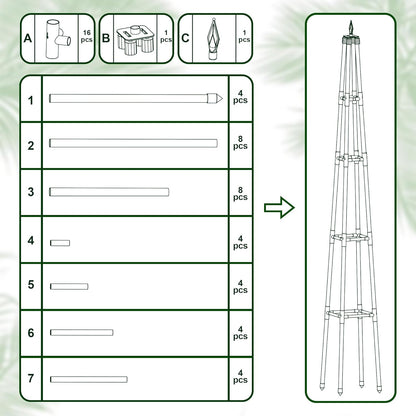 6FT Obelisk Trellis for Climbing Plants Outdoor, 16mm Rust-Proof Extra Thickened Plastic-Coated Metal Pipes, Indoor Climbing Support for Potted Plants, Vines, Flowers Stands,Green