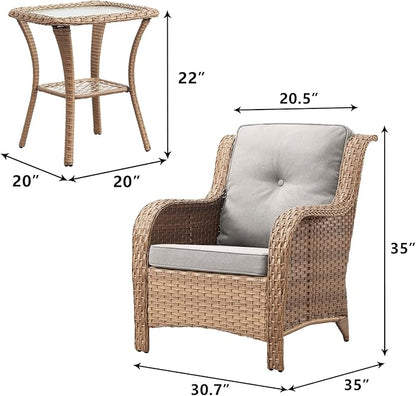 Rilyson Patio Bistro Set Outdoor Chairs - 3 Piece Wicker Rattan Patio Furniture Set with 2 Armrest Chair and 1 Side Table for Proch Deck Garden Backyard Balcony(Yellow/Beige)