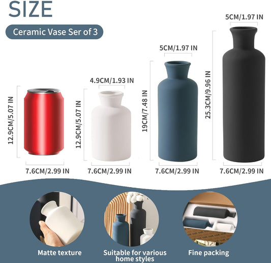 Ceramic Vase Set of 3, Neutral Modern Vases Home Decor Boho Vases Farmhouse Decor Flowers Pampas Vase for Table Mantel Entryway Shelf Living Room Kitchen Bathroom - Mutlicolor