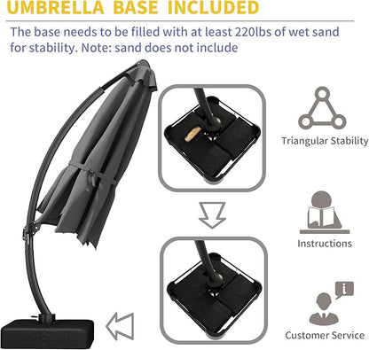 Kingdura 11ft Cantilever Patio Umbrella with Base Included, Large Round Offset Outdoor Pool Umbrella, 360° Rotation & Infinite Tilt, Heavy Duty Aluminum Frame for Deck Backyard, Grey