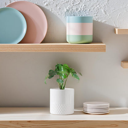 Docrin Ceramic Planters Indoor, 8 Inch Plant Pots with Drainage Holes for Home/Office - White Honeycomb