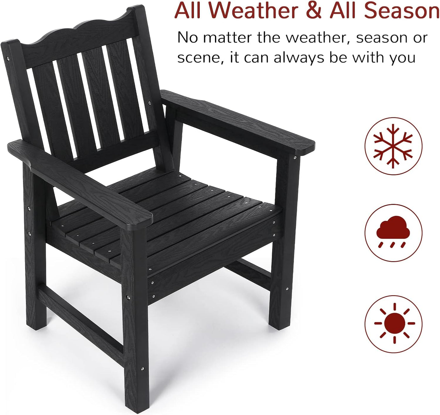 Stoog All-Weather Patio Chairs Set of 2, Outdoor Dining Chairs with Curved Backrest, 400 lbs Support Garden Chair, Black