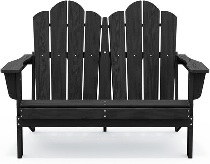 SERWALL 2 Person Adirondack Loveseat, HDPE All-Weather Folding Adirondack Bench Chair, Outdoor Adirondack Chair Set of 4, Black