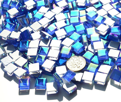 Iridescent Royal Blue Tiles for Mosaic Crafts, 300G Iridized Crystal Stained Glass Pieces for Mosaic, 1x1 cm Square Glass Tiles Great for Mosaic Art Supplies, Mosaic Tiles Home Decoration