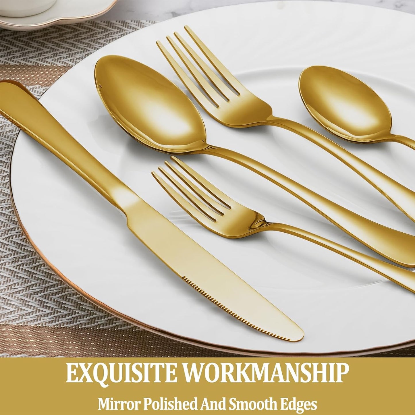 16-Piece Gold Dinner Fork Set, Stainless Steel Silverware, Mirror Polished, Dishwasher Safe - 8 Inch