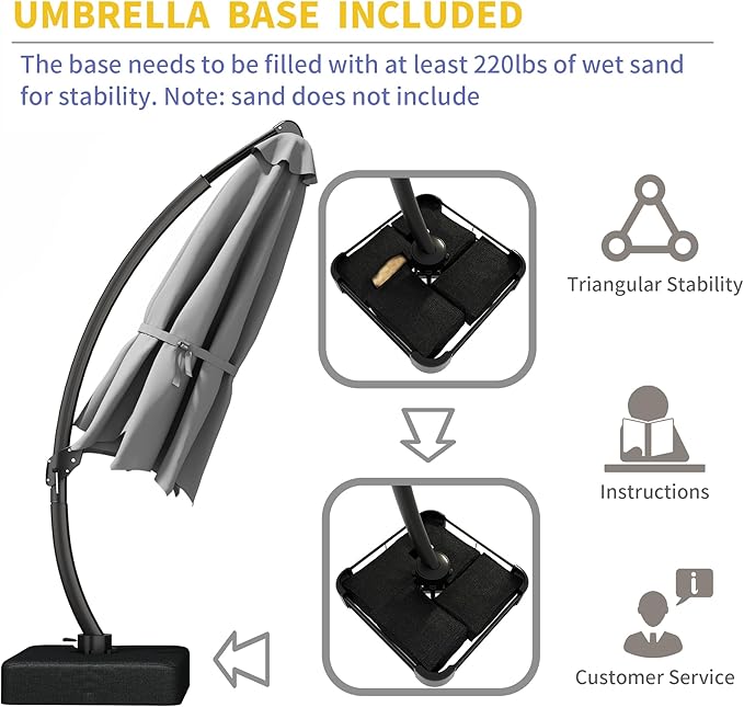 Kingdura 11ft Offset Cantilever Patio Umbrella with Base Included, Large Round Aluminum Outdoor Umbrella, 360° Rotation & Infinite Tilt, Heavy Duty Frame for Deck Pool Backyard, Light grey