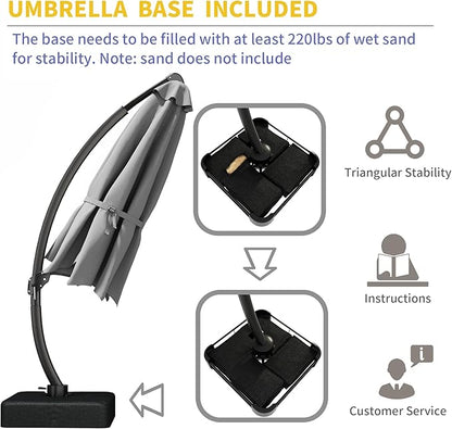 Kingdura 11ft Offset Cantilever Patio Umbrella with Base Included, Large Round Aluminum Outdoor Umbrella, 360° Rotation & Infinite Tilt, Heavy Duty Frame for Deck Pool Backyard, Light grey