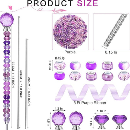 119 Pcs Garden Stake DIY Fairy Wand Plant Stake with Purple Large Hole Beads Crystal Diamond Stopper Top 4 Stainless Steel Threaded Rod Beaded Garden Stakes for Outdoor Indoor Yard Patio Decorations