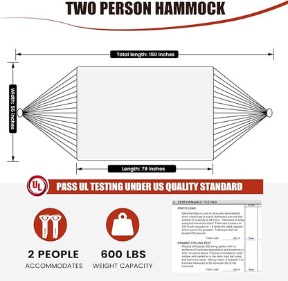 13FT Double Hammock With Spreader Bars - 600 lbs Capacity, Detachable Pillow, Heavy Duty Hanging Tree Design for Outside, Patio, Garden, Backyard, Beach, and Poolside