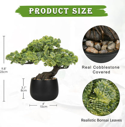 Artificial Bonsai Tree Juniper Faux Plants Indoor Fake Plants Decor with Black Ceramic Pots for Home Table Office Desk Bathroom Shelf Bedroom Living Room Farmhouse Decorations