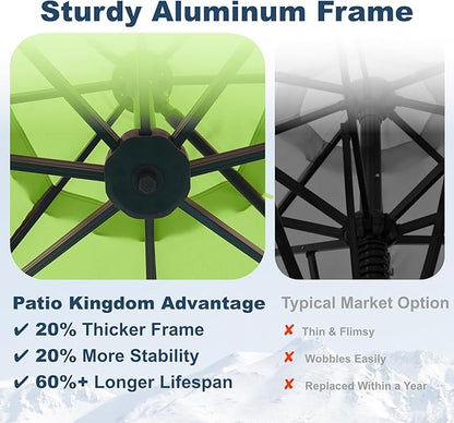 11FT Cantilever Umbrella with Base Large Curvy Outdoor Aluminum Offset Umbrella w/ 360° Rotation, UV Resistant Canopy for Patio, Garden, Backyard, Apple Green