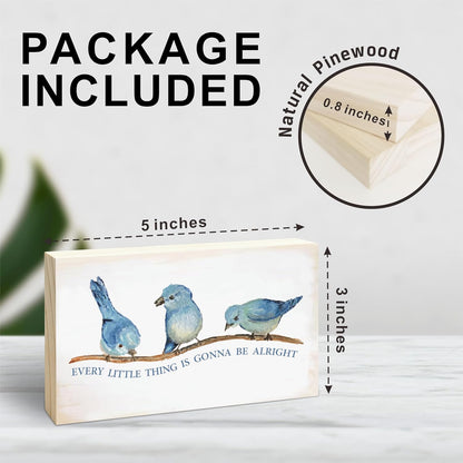 Rustic Pine Wood Block Sign - Every Little Thing Is Gonna Be Alright - Positive Wooden Plaque For Desk Top, Shelf, Living Room, Gift For Friends, Home & Office Decorations(3 X 5 Inches) - 39