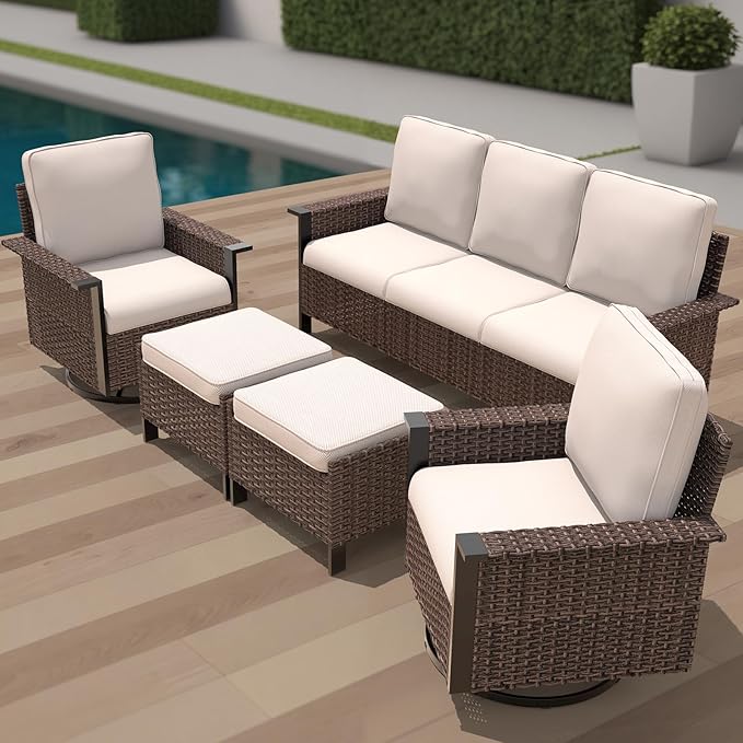 Outdoor Chair Cushions 23" x 24" x 4", Patio Deep Seat Replacement Cushions Set with Zippered Removable Cover, Weather-Resistant Olefin Fabric for Garden Chair Sofa Couch, Set of 3, Beige