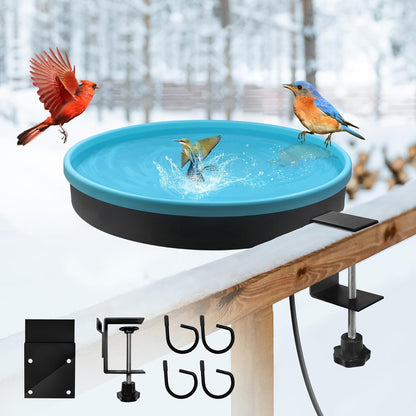 Heated Bird Bath for Outdoors for Winter, 3 Easy Ways to Mount Detachable Bird Bath Bowl, 75W Heated Bird Baths with Thermostatically Controlled for Garden Yard Patio Lawn, Blue