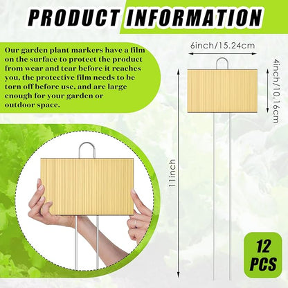 Landhoow 12 Pcs Large Garden Plant Markers Metal Plant Labels Sign 4'' x 6'' with 11'' Stake Weatherproof Waterproof Garden Sign for Outdoor Seedlings Herbs Vegetable Greenhouse, Gold