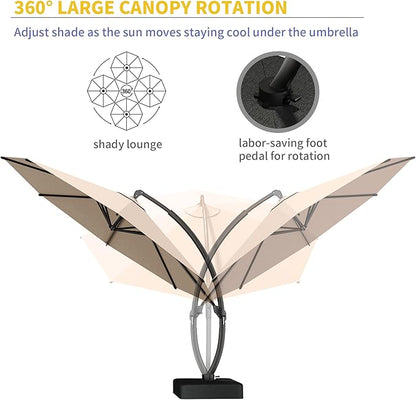 Kingdura 12ft Cantilever Patio Umbrella with Base Included, Large Round Offset Outdoor Pool Umbrella, 360° Rotation & Infinite Tilt, Heavy Duty Aluminum Frame for Deck Backyard, Beige