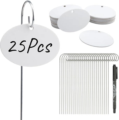 Temlum Plant Labels with Marker Pen, 25 Pcs Plant Garden Markers Garden Label Stakes Plant Sign Tags for Outdoor Plants, Flowers, Herbs, Seed (White)