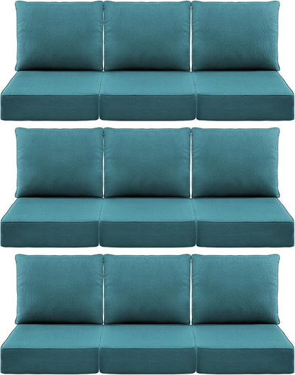 Luxury 6" Outdoor Cushions for Patio Furniture, 24x24x6" Thick Seat Cushion Set of 9, Fade Resistant Couch Chair Replacement Cushions High Density Deep Wicker Chair Cushion w/ Removable Cover, Green