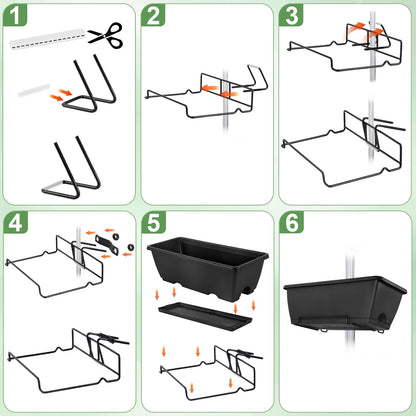 HAITRAL Hanging Planters for Outdoor Plants,Deck Railing Planter Boxes Countryside Style Window Boxes Planters, Balcony Flower Pots Plastic Railing Planter with Metal Brackets for Fence,Black 4 Pcs