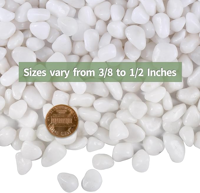 15lbs White Rocks, 3/8 Inch Small White Pebbles for Plants, Vase, Garden, Decorative Pea Gravel for Landscaping, Polished