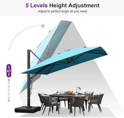 PURPLE LEAF 11 FT Square Patio Umbrella Large Outdoor Aluminum Offset Umbrella with 360-degree Rotation Cantilever Umbrella for Garden Deck Backyard Pool, Turquiose Blue