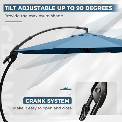 Grand patio 12 FT Sunbrella Outdoor Cantilever Umbrella with Base Patio Large Aluminum Offset Umbrella for Deck Yard (Sapphire Blue-SUNBRELLA, 12 FT)
