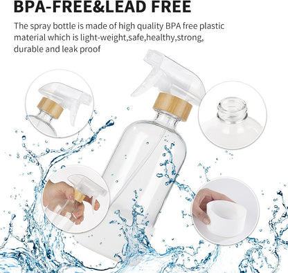 HOMBYS Empty Bamboo Glass Spray Bottles with Silicone Sleeve Protection - Refillable 17 oz Clear Glass Containers for Cleaning Solutions, Essential Oils, Misting Plants - Quality Sprayer - 1 PCS