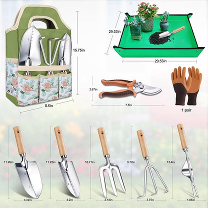 Kynup Gardening Tools, Garden Tools Set-9 Piece, Garden Hand Tool Kit with Cultivators, Thickened Stainless Steel, Rust-Proof, Gardening Supplies, Garden Stuff, Gifts for Women