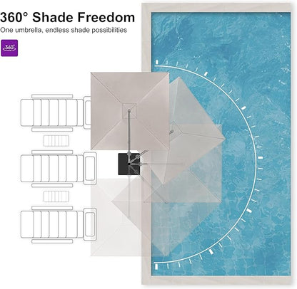 PURPLE LEAF 10 FT Outdoor Umbrella with Base Patio Cantilever Aluminum Umbrella with 3 Years Fade Resistance Recycled Fabric Offset Square with 360-degree Rotation for Deck Pool Garden, Sand Dune
