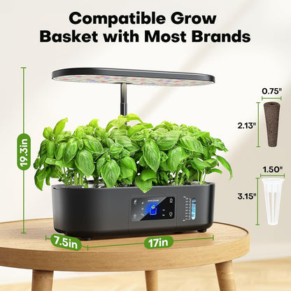 Ahopegarden Hydroponics Growing System Kit Indoor Herb Garden with Grow Light 12 Pods, with LCD Touch Panel Hydroponic Planter, Planting Height Up to 17", Grower Harvest Fresh Veggie Lettuce, Black