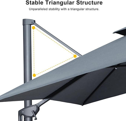 PURPLE LEAF 12 FT Cantilever Patio Umbrella Outdoor Umbrella with 330lbs Base Large Square Windproof Offset Umbrella for Pool Deck Garden, Mist Grey