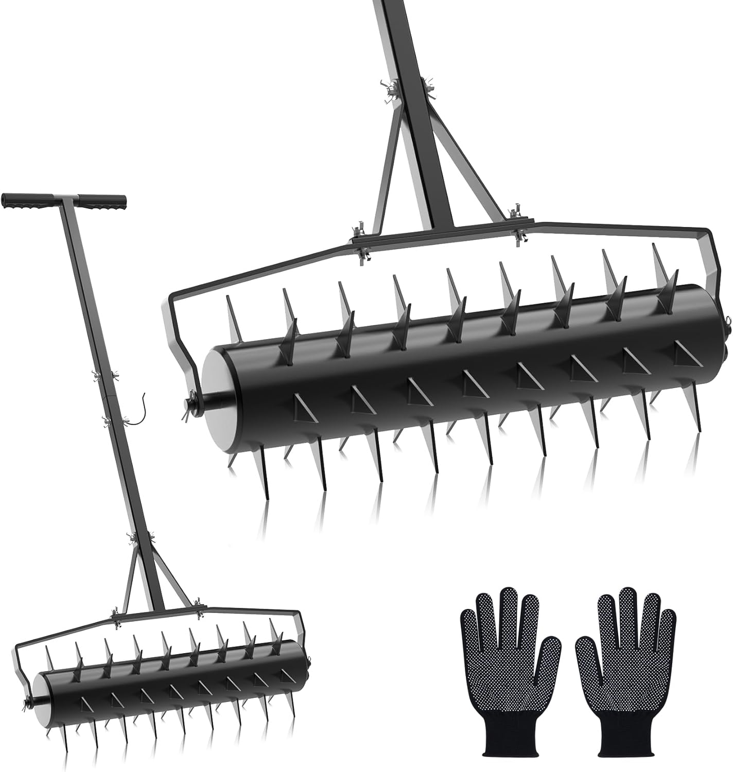 Seeutek 18 Inch Rolling Lawn Aerator, Upgraded Heavy Duty Aerator Lawn Soil Penetrator Spikes w/ 3 Adjustable Height Handles, Manual Aerator Lawn Tool for Garden Yard